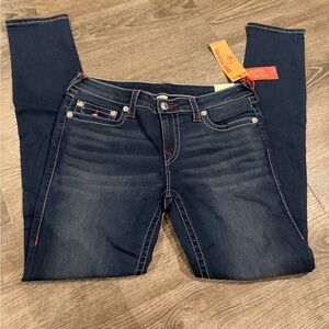 NWT Vintage True Religion Dark Blue Stretch Jeans with Red Accent Stitching